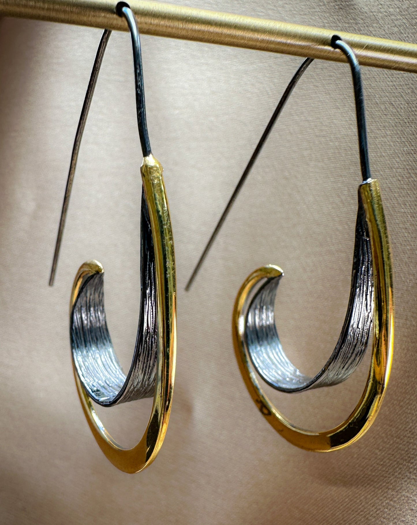 Gold Black Wave Hoops