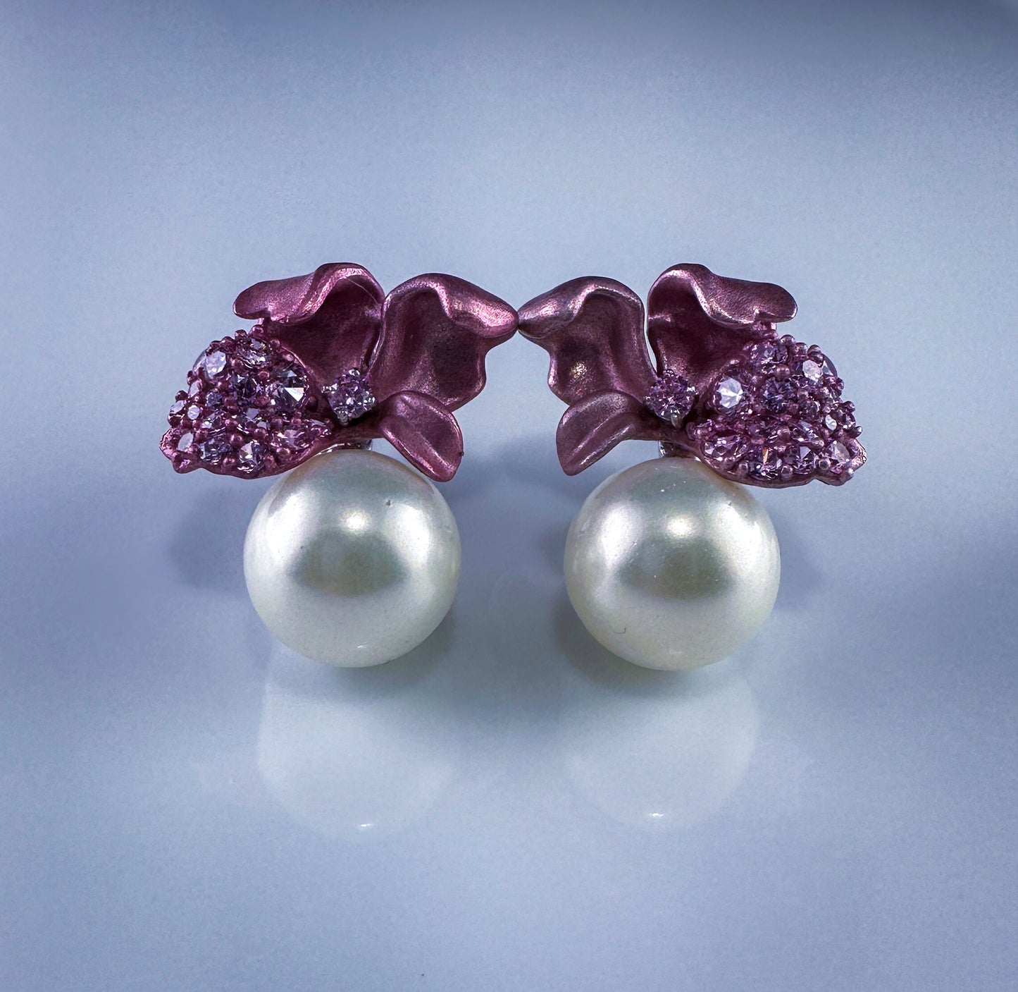 Pink Flower Pearl Earrings
