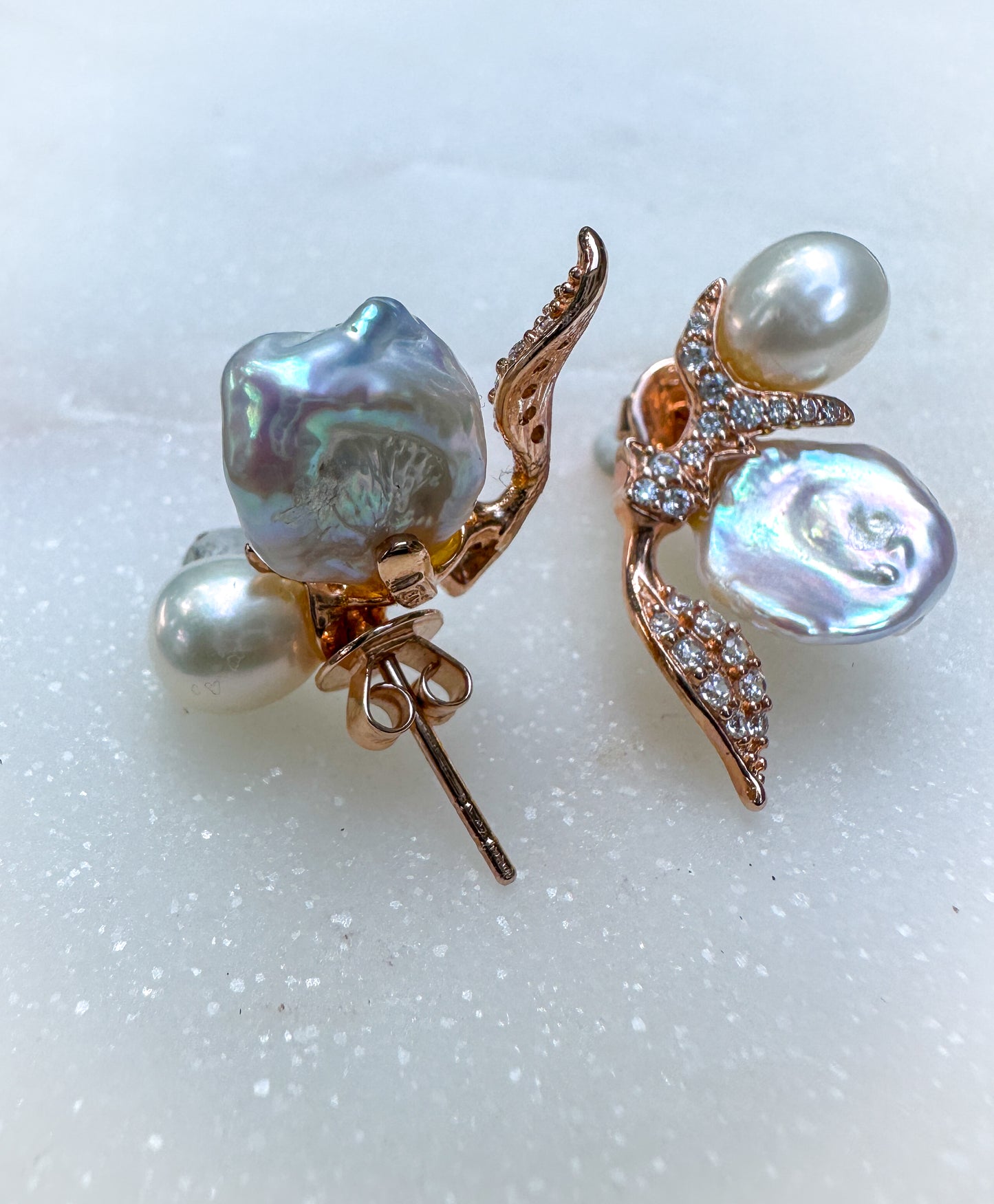 Baroque Pearl Rose Gold Earrings