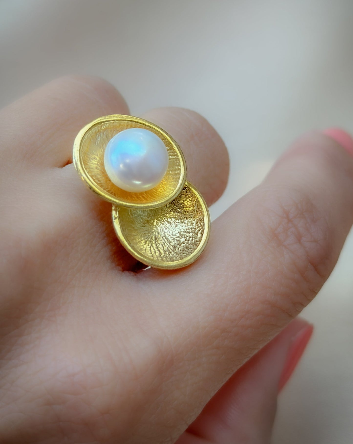 Gold Pearl Duo Ring