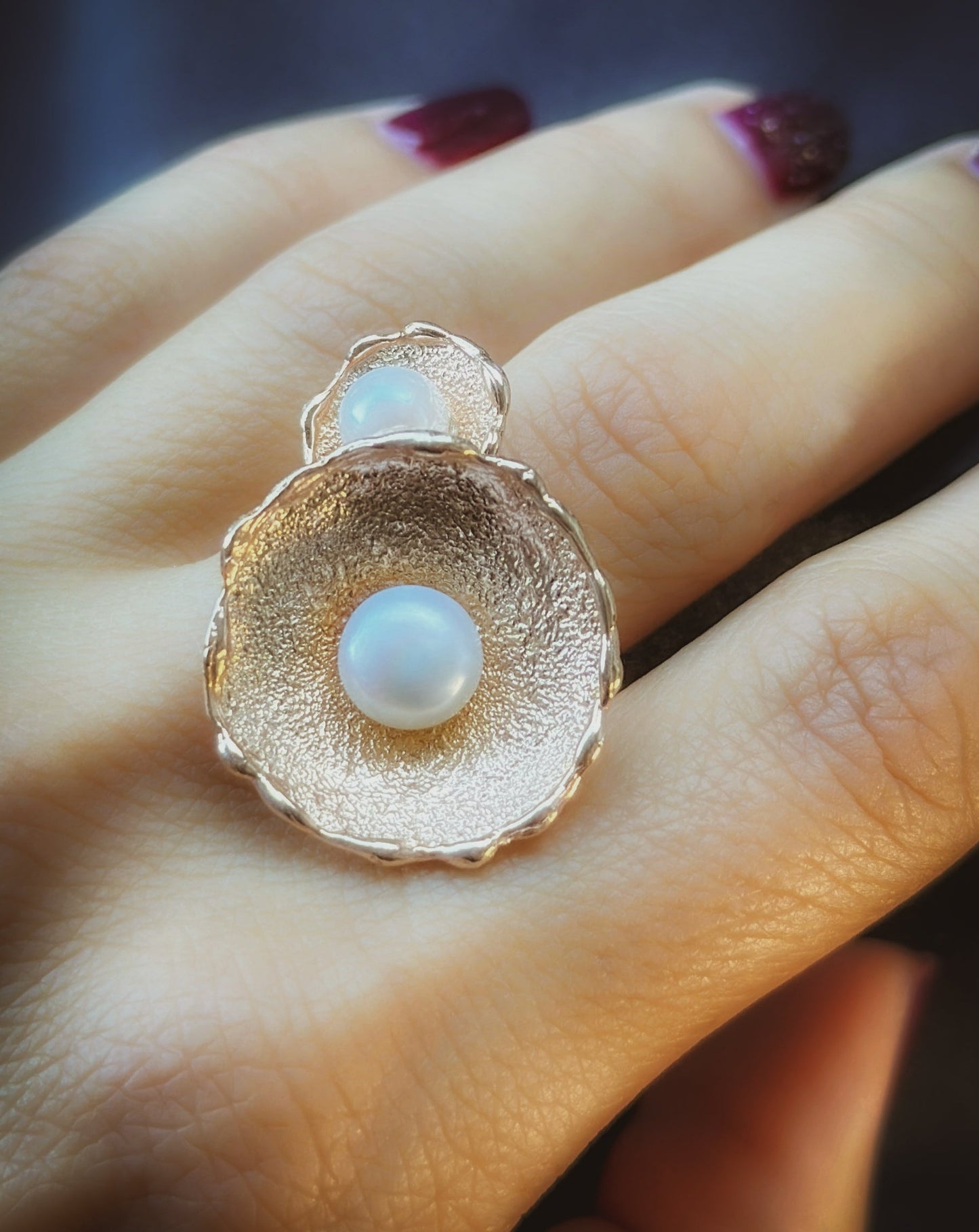 Rose Gold Open Pearl Duo Ring