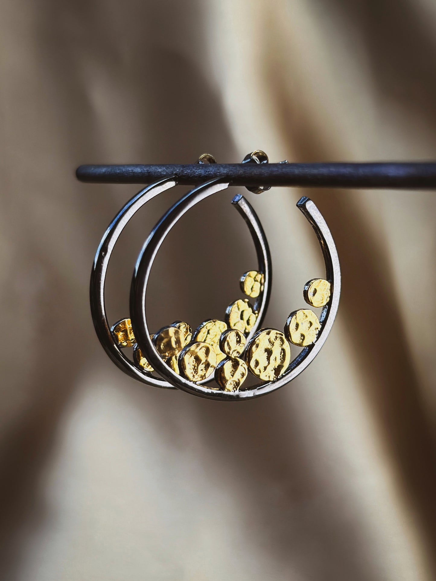 Black and Gold Silver Earrings