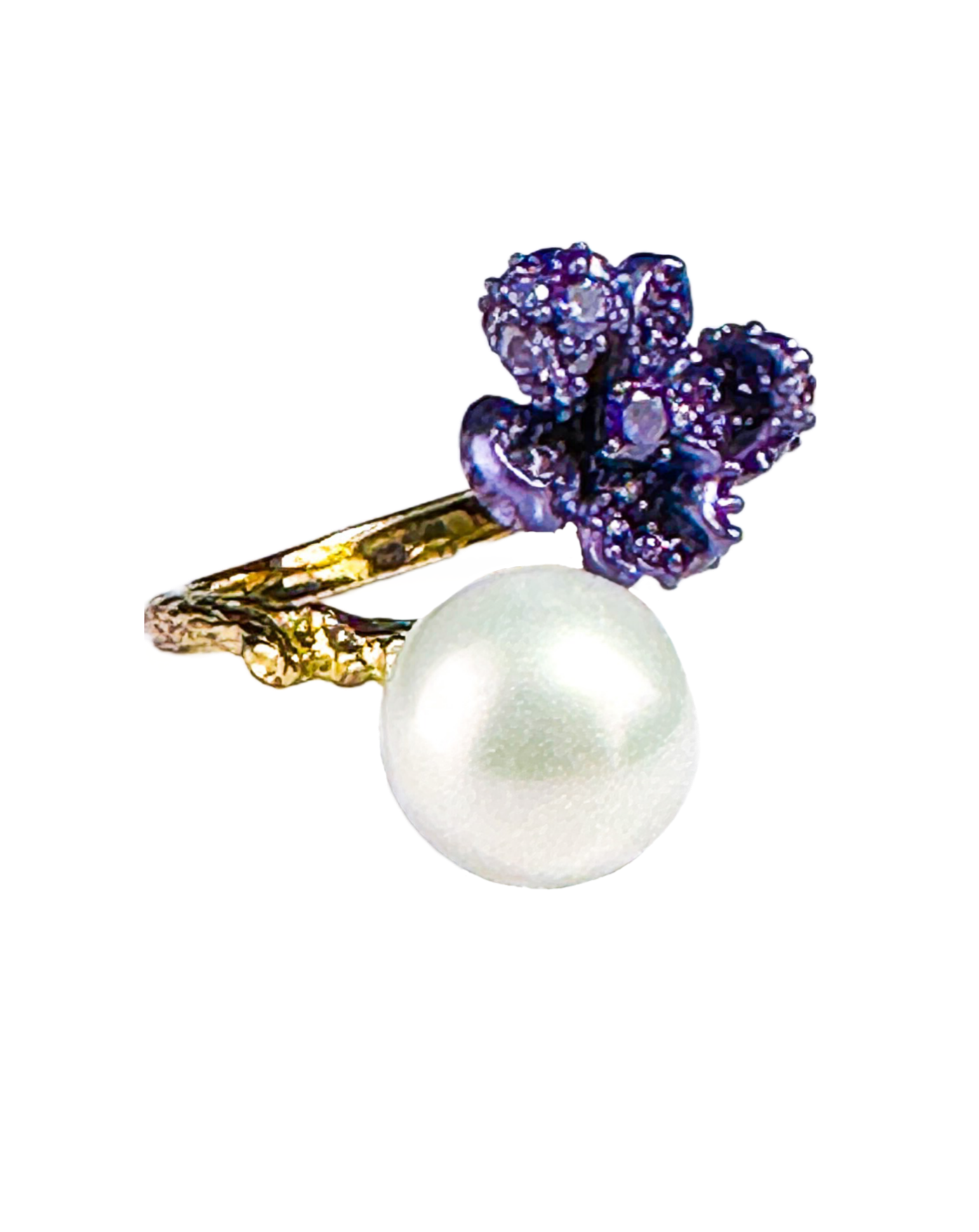Purple Flower Pearl Ring
