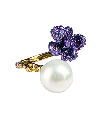 Purple Flower Pearl Ring