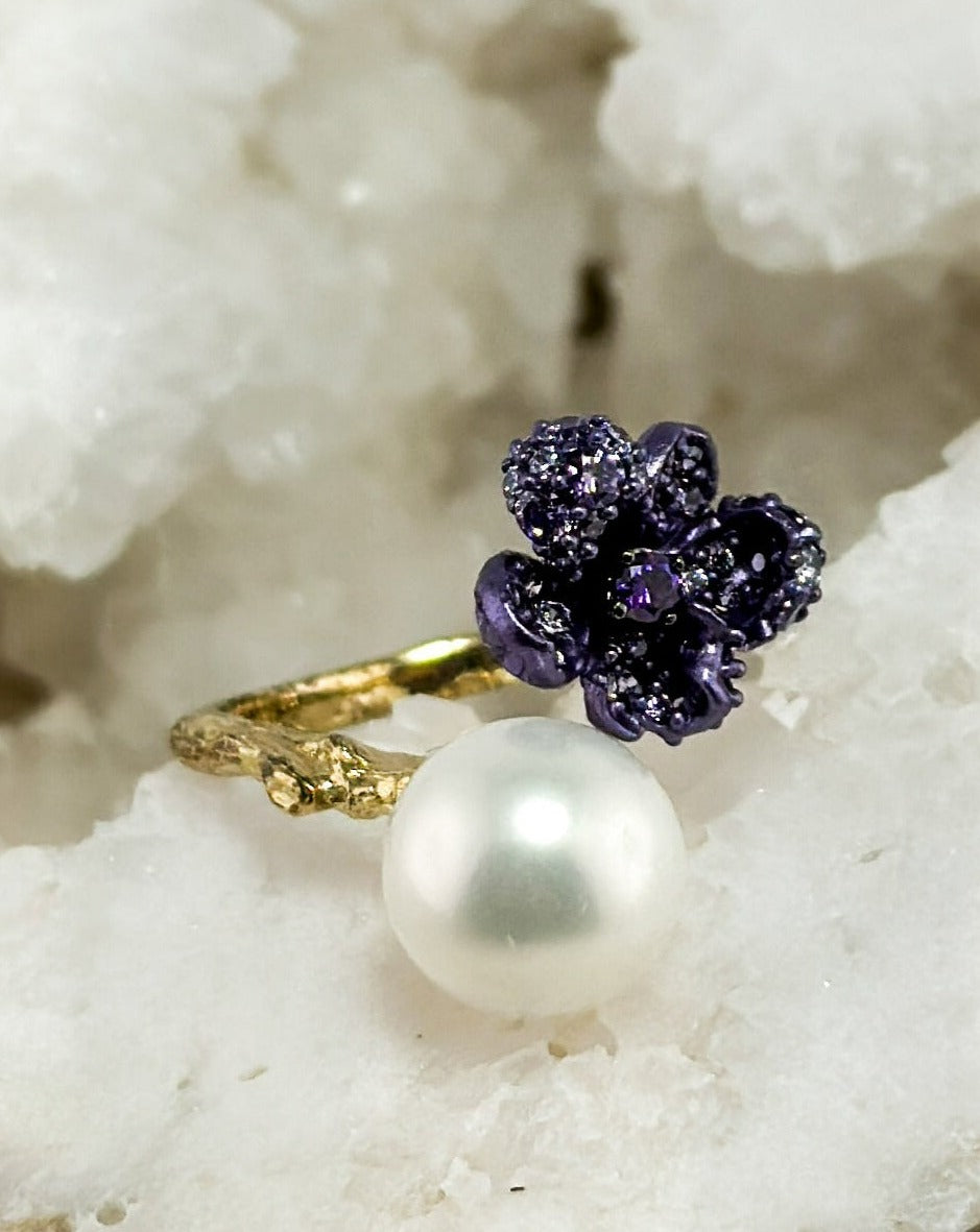 Purple Flower Pearl Ring
