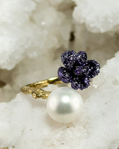 Purple Flower Pearl Ring