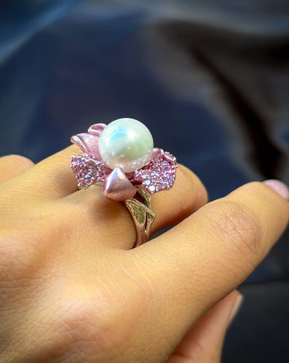 Pink Flower Pearl Ring