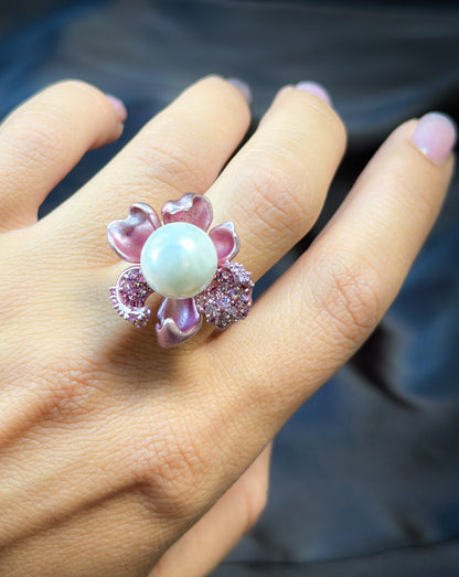 Pink Flower Pearl Ring