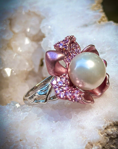 Pink Flower Pearl Ring