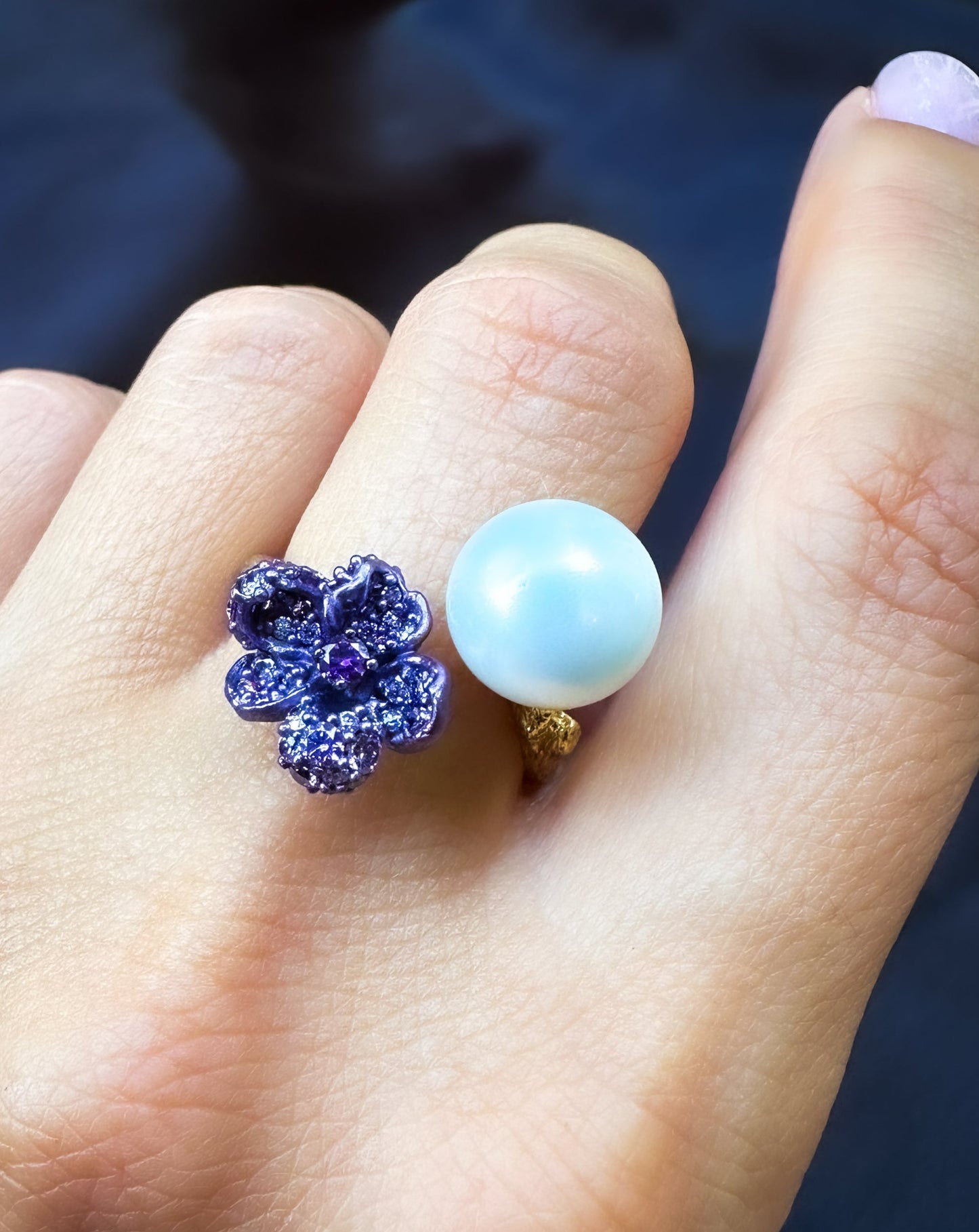 Purple Flower Pearl Ring