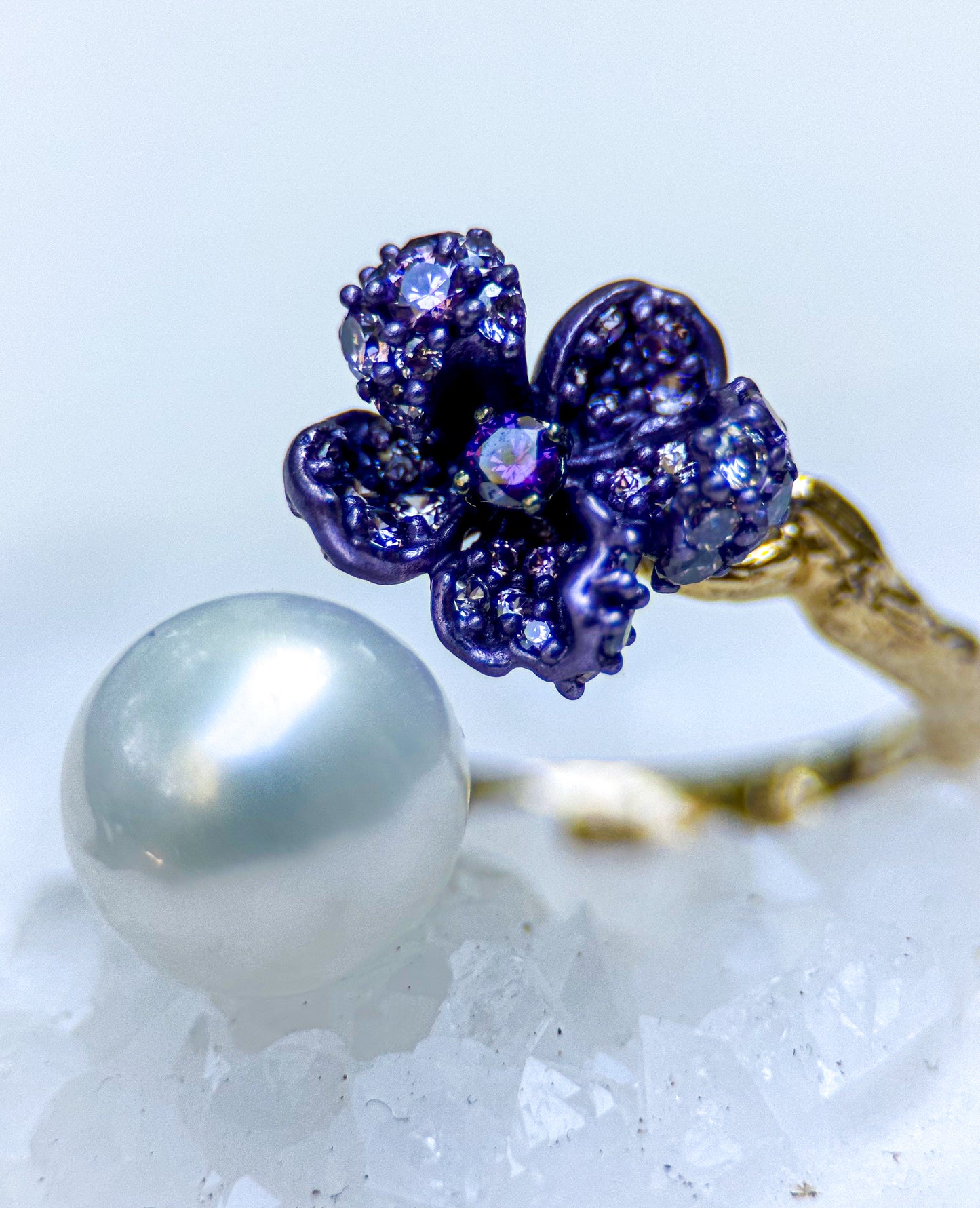 Purple Flower Pearl Ring
