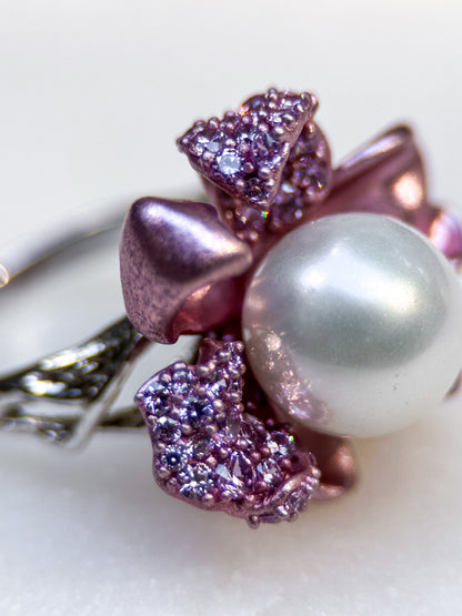 Pink Flower Pearl Earrings