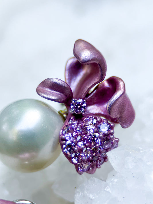 Pink Flower Pearl Earrings