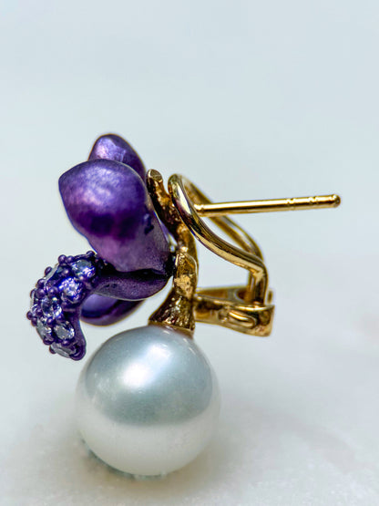 Purple Flower Pearl Earrings