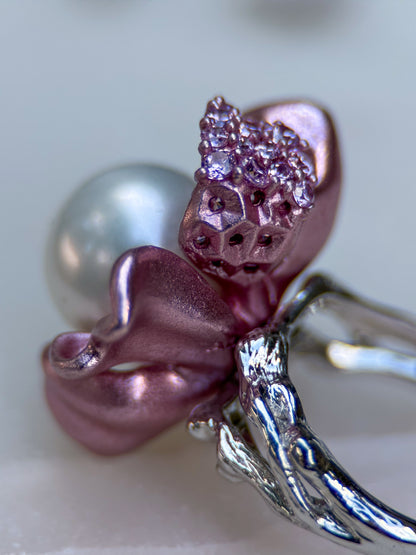 Pink Flower Pearl Ring