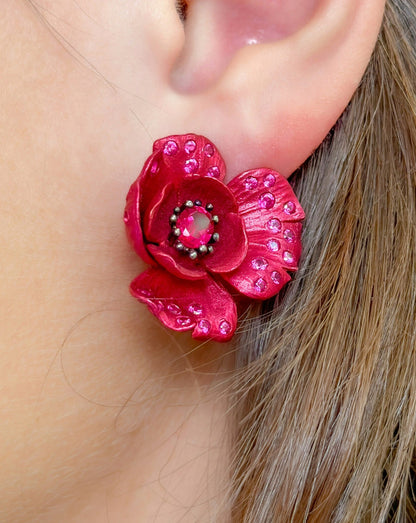 Red Flower Earrings