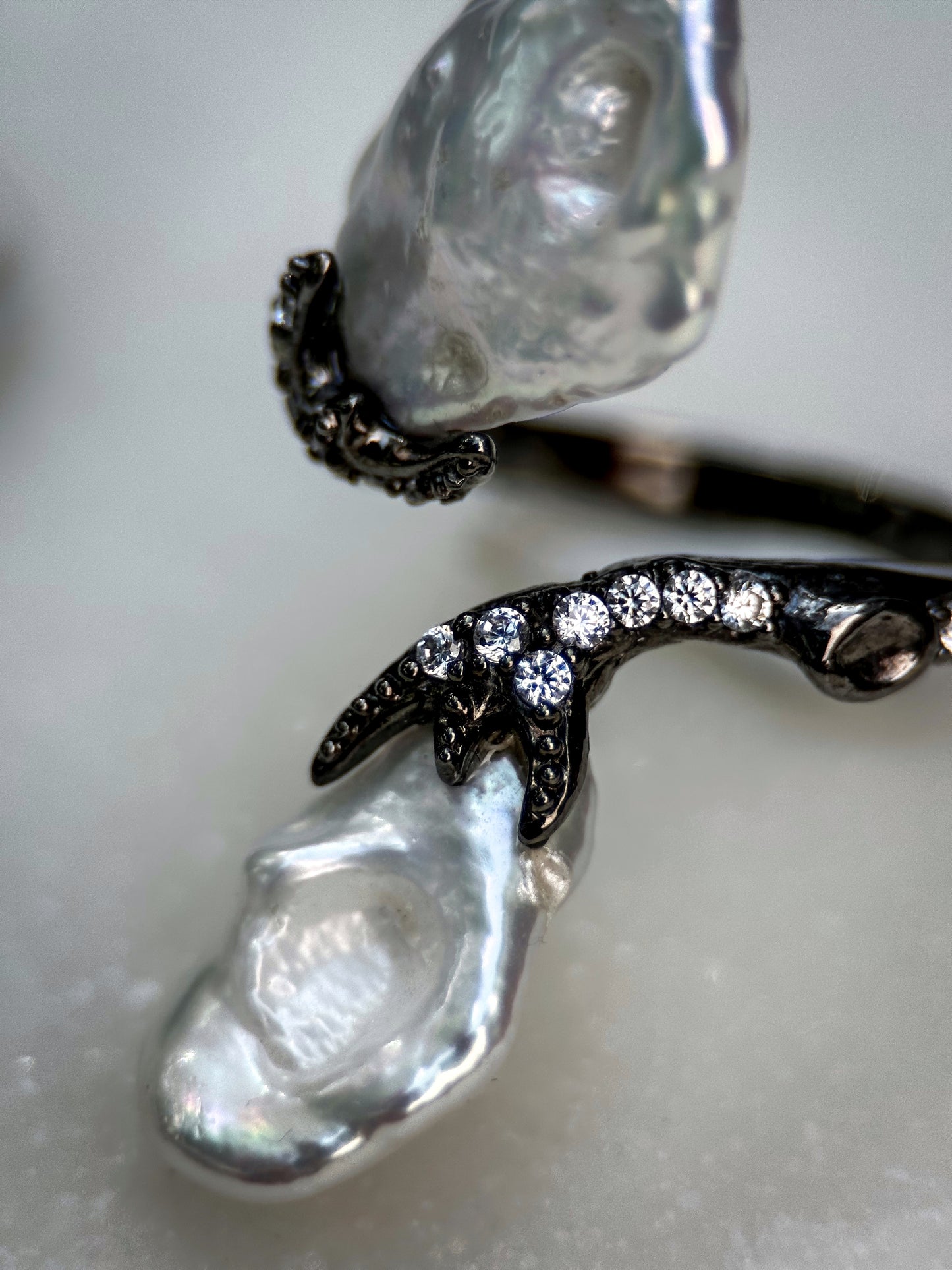 Baroque Pearl Black Silver Ring