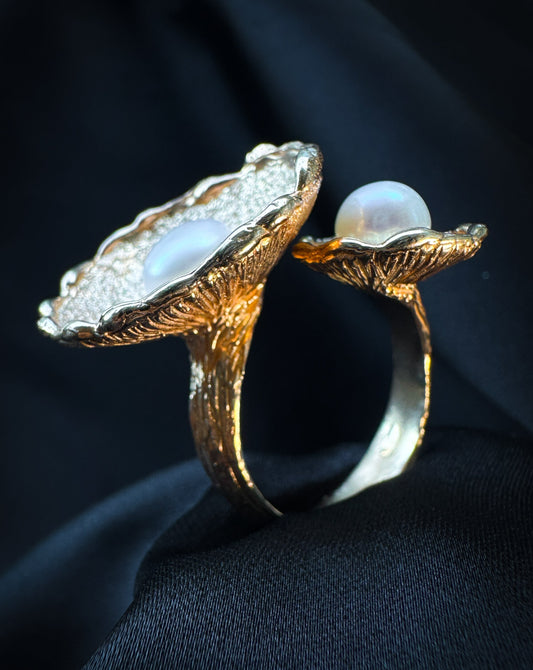 Rose Gold Open Pearl Duo Ring