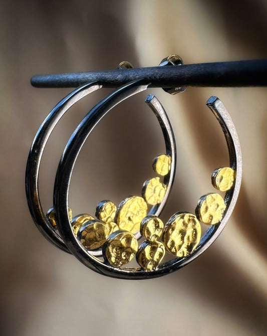 Black and Gold Silver Earrings