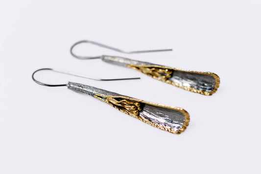 Black Silver Petal Earrings