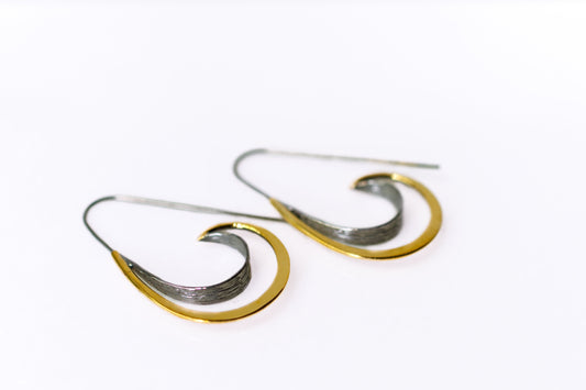Gold Black Wave Hoops